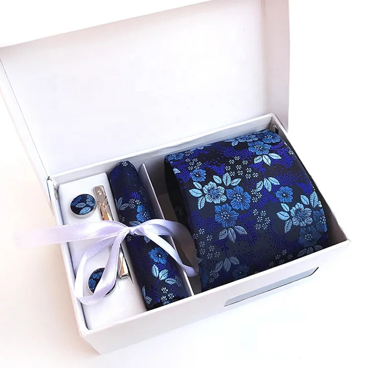Precious Juego De Corbatas Mens Set Gift Box Man Ties Pocket Square Cufflink Tie Clips Men's Tie Set Gift Box