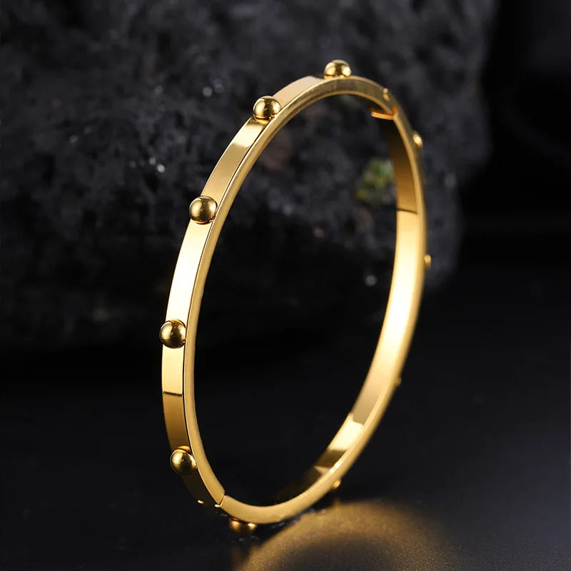 Wholesale Titanium Steel Non-tarnish Snap Bracelet Fashion Gold-plated Zirconia Cuff Bracelet Jewelry Women