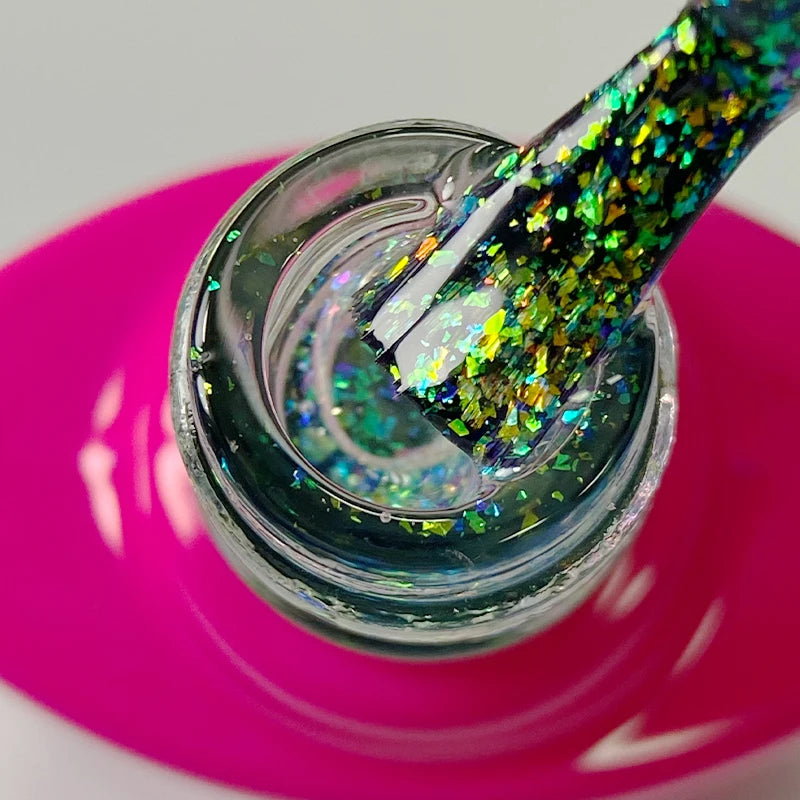 Sparkle Chameleon Stay Shiny Snowflake Aurora Holographic Nail Flakes Platinum Top Coat Holographic Glitters Gel Topcoat
