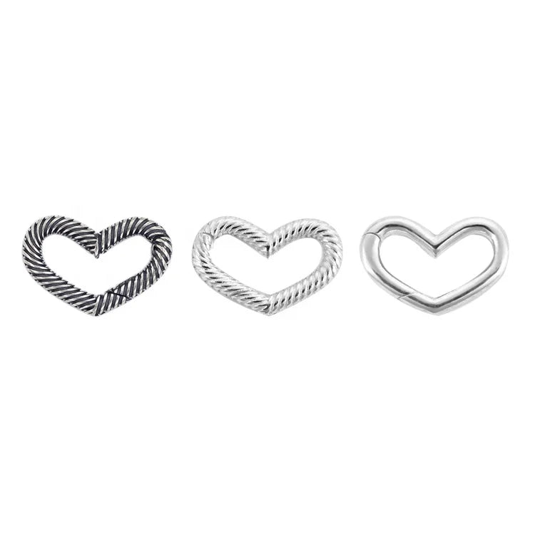 Plain Twist Shape 925 Sterling Silver Heart Lock Spring Push Gate Charm Holder Snap Connector for Necklace Bracelet Jewelry