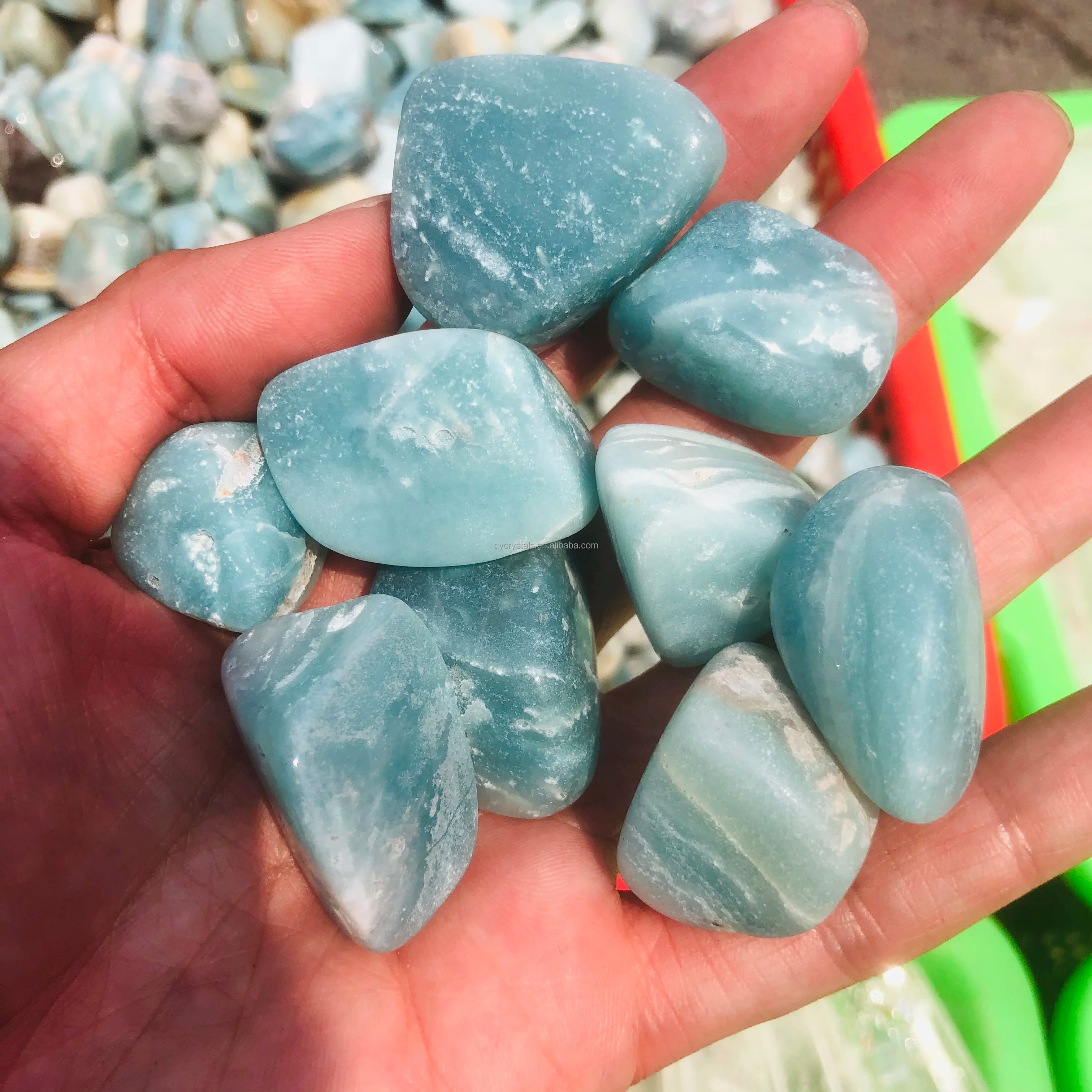Wholesale Natural Crystal Tumbled Stone Blue Caribbean Calcite Healing Quartz Tumbles Irregular Shape for Home Decoration