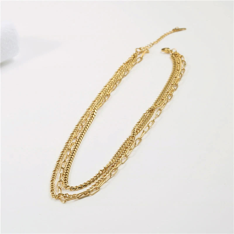 IVIAPRO Jewelry New Arrival Wholesale Stainless Steel 18K Gold Plated Layered Chain Choker Necklace for Women