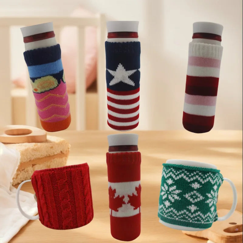 Cartoon Twisted Knitted Insulated Cup Sleeve Large Belly Anti-Scald Yarn Cover for Milk Tea Water Glass Cups