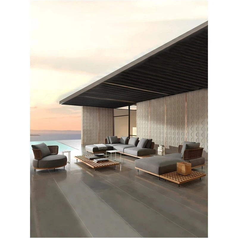 All Modern Rattan Outdoor Furniture Patio Furniture Teak Sofa and Table Set With Teak Coffee Table