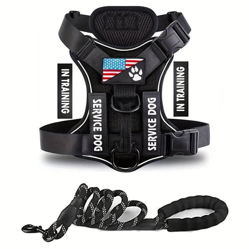 Adjustable Reflective Dog Vest Harness Soft Breathable Easy Control 5 PCS Oxford Patches for Small Medium Large Dogs Polyester