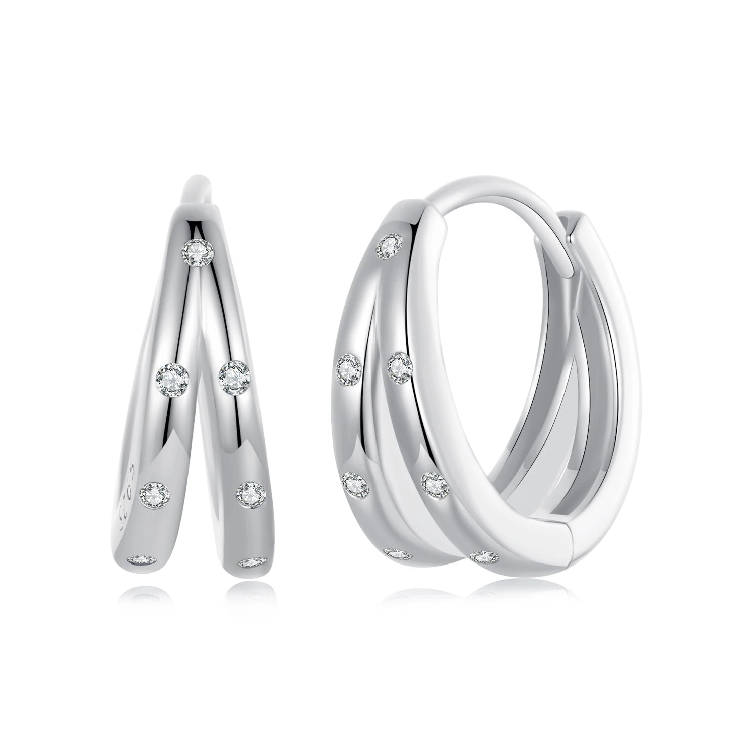 925 Sterling Silver Simple Zircon Double Layers Ear Buckles Women Wedding Circle Hoop Earrings Party Jewelry Accessories BSE938