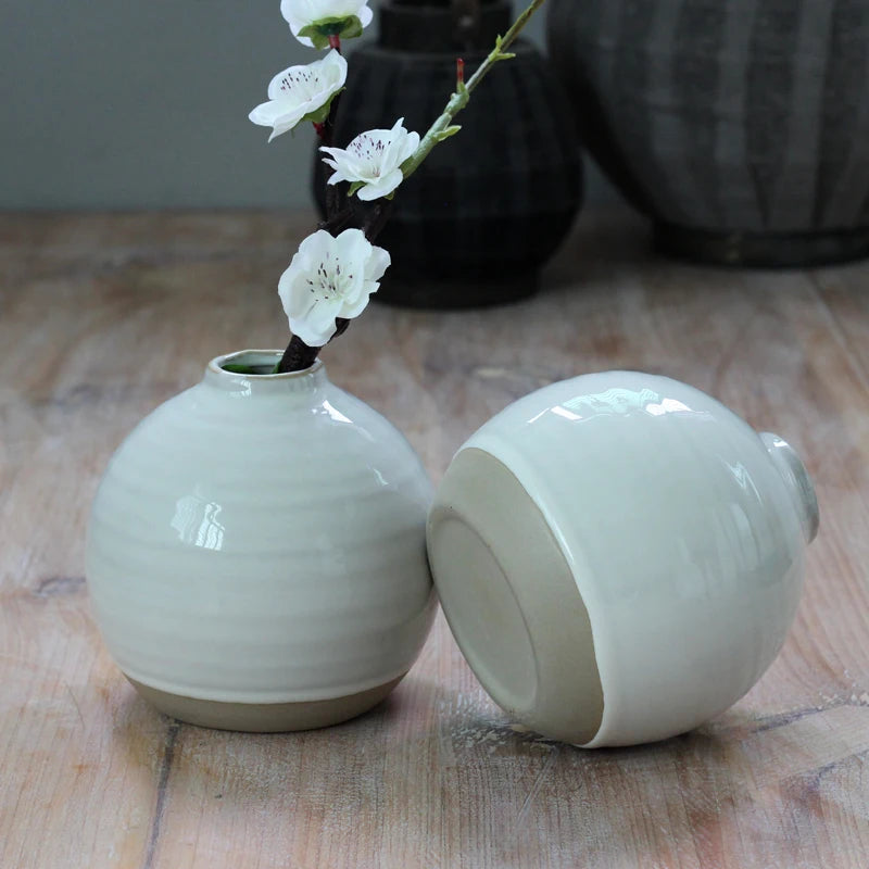 JiMu Natural Clay Ceramic Vase White Reactive Glaze Modern Design Eco-Friendly for Home Garden Decoration for Flower/Green