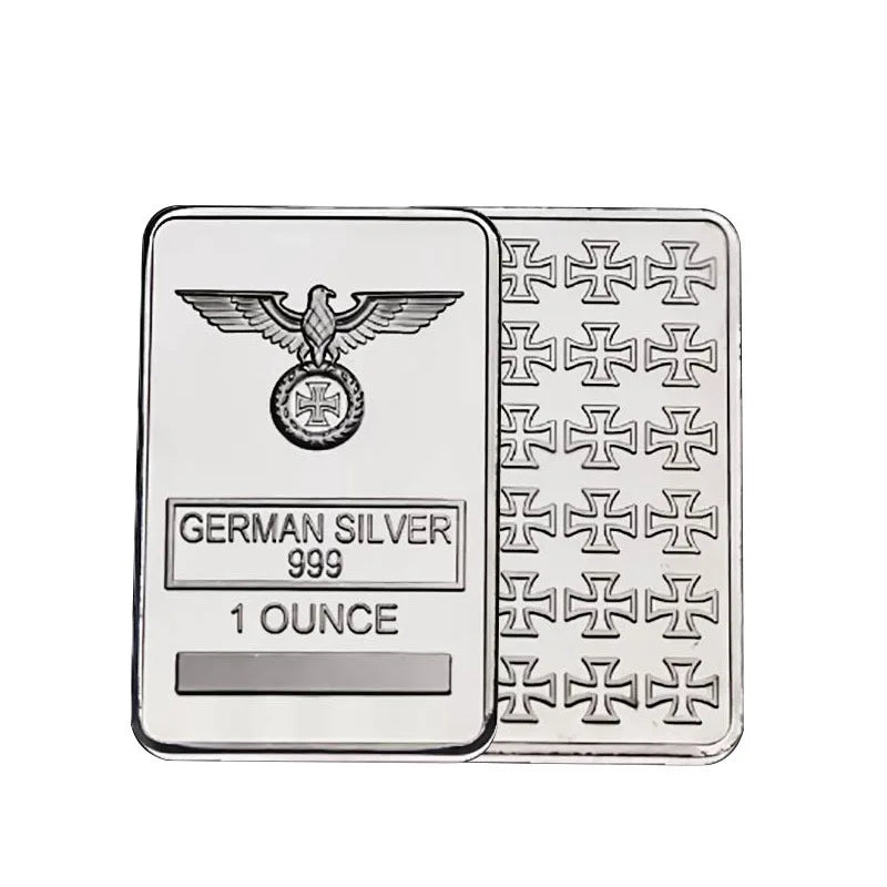 Non Magnetic Metal Silver Plated One Ounce German Cross Beauty Silver Decorative Bar Props for Display