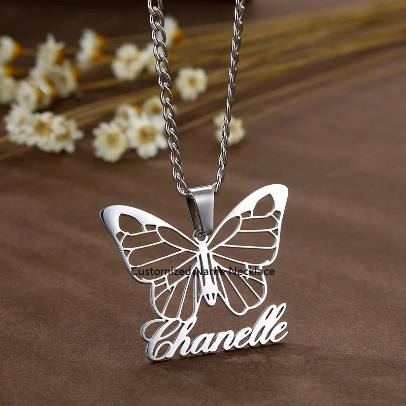 Stylish Personalized Custom Name Stainless Steel Butterfly Necklace Jewelry for a Unique Gift