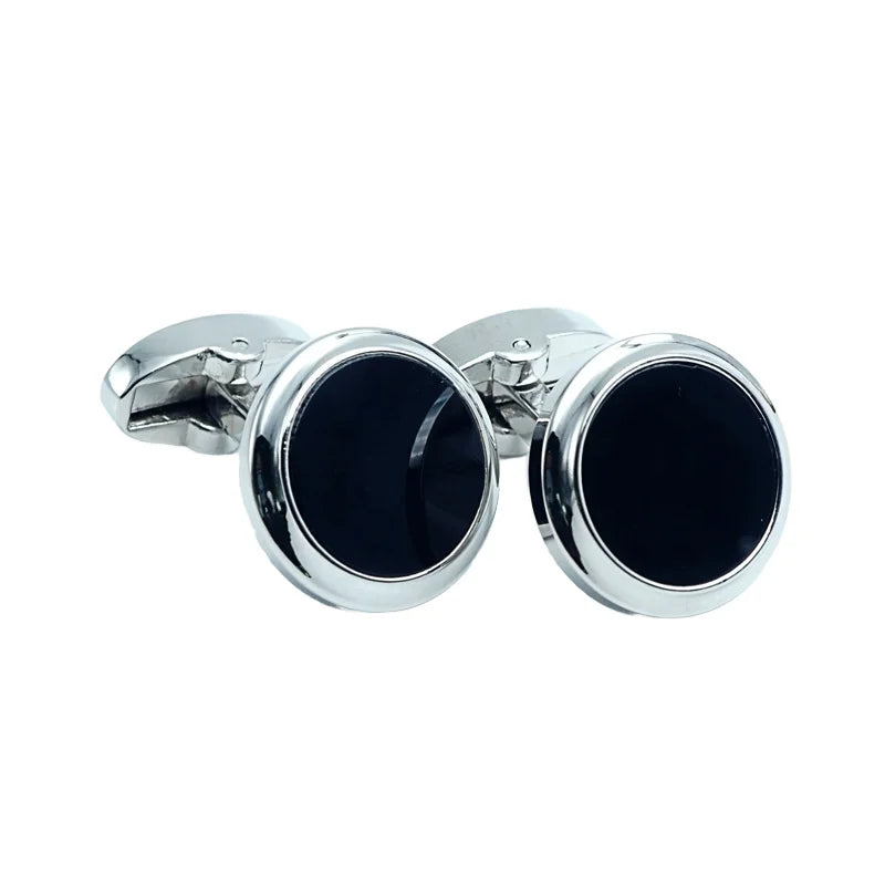 Black Onyx Stone Tuxedo Cufflink and Stud Set Luxury Men's Jewelry Button Accessories Silver Round Cuff Links for Men Shirt Gift