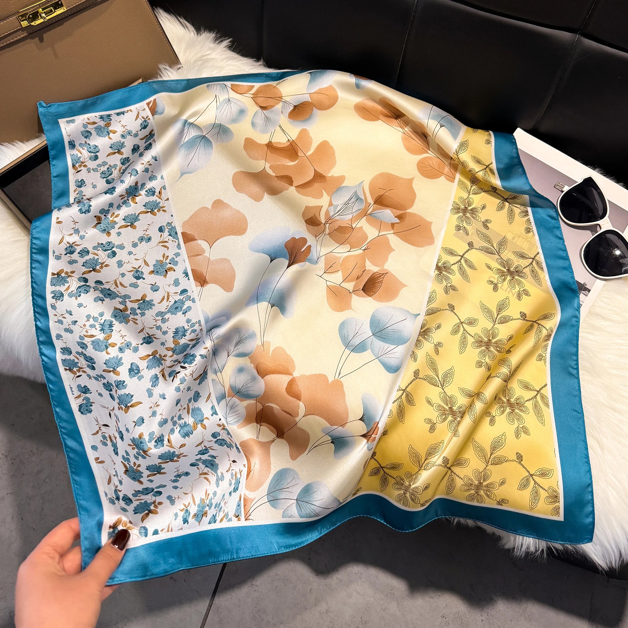 Bulk Wholesale New Style Luxury Satin Silk Scarf Diamond Lattice Patterns Neckerchief Square Scarf for Women