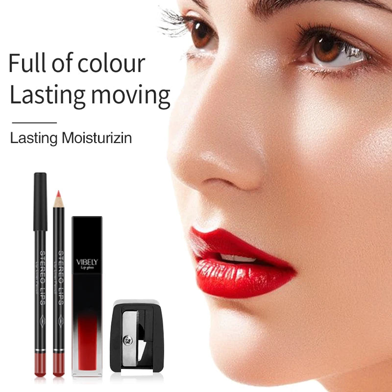 Hot Sale Private Label Makeup Set Velvet Matte Liquid Lipgloss Lip Liner Lipstick Long Lasting Nude Waterproof Lip Gloss Liner