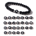 DIY Natural Stone Bracelet 6mm Onyx Beaded Custom Letter Name Bracelet Trendy Elastic A-Z Jewelry for Women Men Birthday Gift