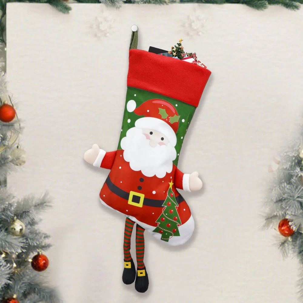 Custom Embroidered Santa Snowman Design Christmas Stocking Ornament Personalized Xmas Gift Bag