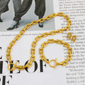 Simple OT Buckle Chain 18k Gold Plated Stainless Steel Necklace Bracelet Earrings Jewelry Sets for Women
