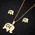Trendy Silver 18K Gold Plated Tarnish Free Stainless Steel Woman Charm Elephant Earrings Necklace Jewelry Set