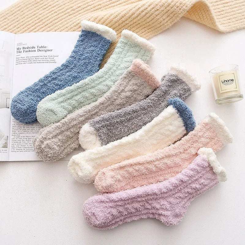 Wholesale Cozy Coral Fleece Fluffy Sleeping Socks Women Warm Plush Fuzzy Socks