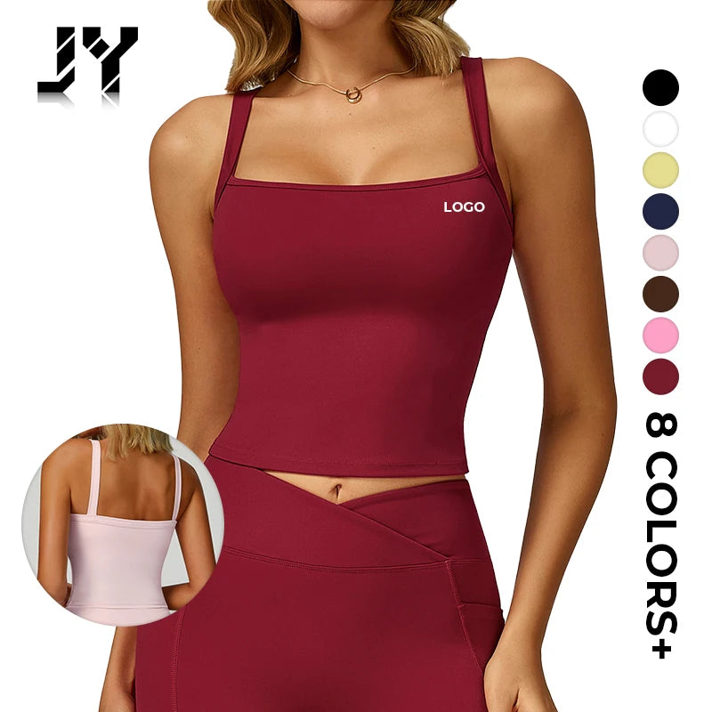JY 2025 Customized Summer 8 Colors Double Shoulder Strap Padded Gym Workout tank Top Versatile Sportswear Athleisure Active Top