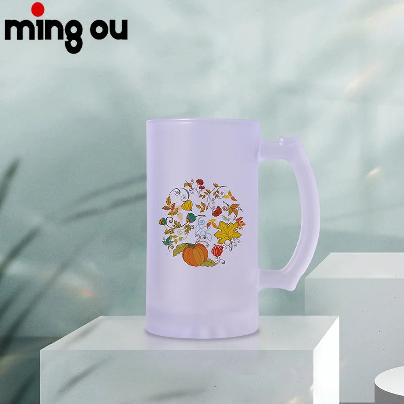 20%off Modern Sublimation Glass Beer Mugs 16oz Handle Frosted Mug for Business Gifts