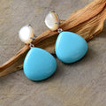 Classy Gold Plated Luxury Teardrop Shell Turquoise Oversized Hoop Earrings Classic Style Heart-Shaped Brass Jewelry