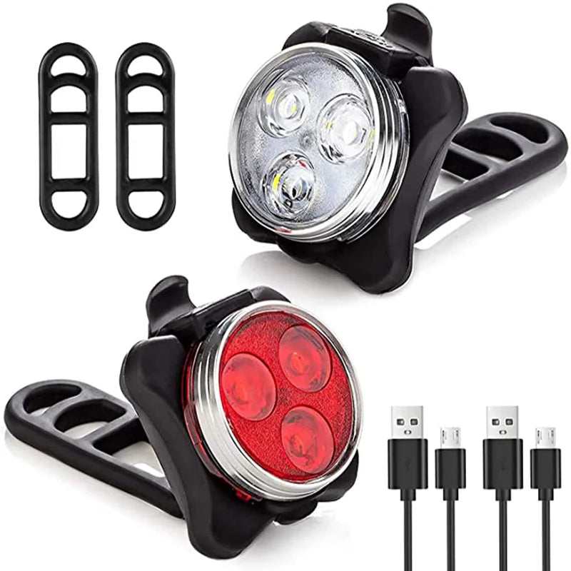 Super Bright USB Rechargeable Front Bicycle Light RTS Accessories Set-Waterproof 4 Modes Red Tail LED Light Power Supply Battery