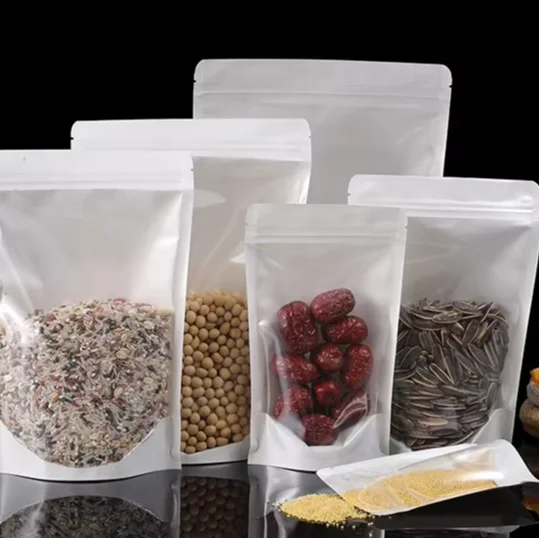 Translucent Kraft Paper Self-Standing Ziplock Bag Tea Food Packaging Bag  Moisture-proof White Kraft Paper Bag