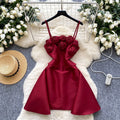French Couture Floral Dress Women's Summer Strapless Mini with 3D Blossoms Corset Waist