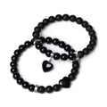 2PCS 8MM Black Onyx Mood Heart Charm Bracelet Handmade Beads Natural Stone Bracelets Inspirational Words Spiritual Bracelet Set