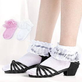 Wholesale Girls Latin Dance Socks Children Ruffle Lace Ankle Socks