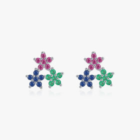 925 Sterling Silver Fashion Colorful Cubic Zirconia Ear Studs Fine Jewelry Delicate Flower Stud Earrings for Women