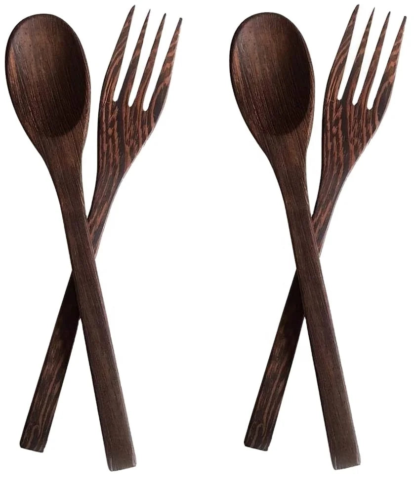 Reusable Ebony Wood Tensils Spoon Serving Spoons with Long Handle Modern Luxury Design Travel Use Eco-Friendly & Biodegradable