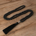 Dainty 108 Japamala Necklaces for Men Jewelry Handmade Knotted Tassel Pendant Essential Oil Lava Rock Beaded Necklace