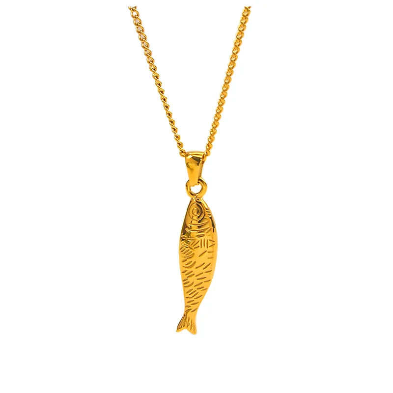 Powell New Arrival 18K PVD Gold Plated Fish-Shaped Stainless Steel Link Chain Necklace Waterproof Trendy Fashion Chains Zircon