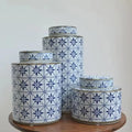 Customized Blue and White Round Ceramic Ginger Jar for Cookiecoffee Tea Sugar Porcelain Kitchen Container Full Print sealed Jar