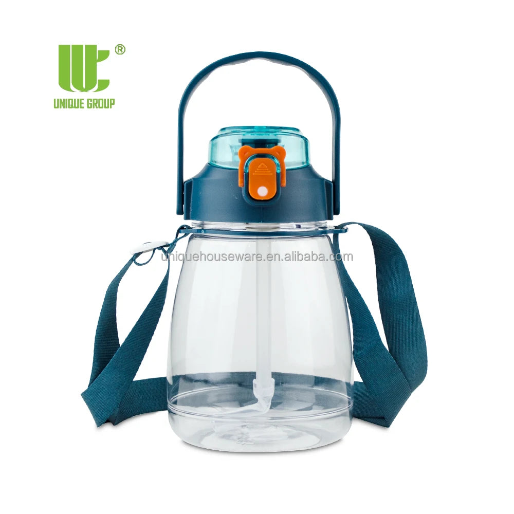 1300ml Large Capacity Plastic Water Bottle with Handle Gym Time Marker Drinkware