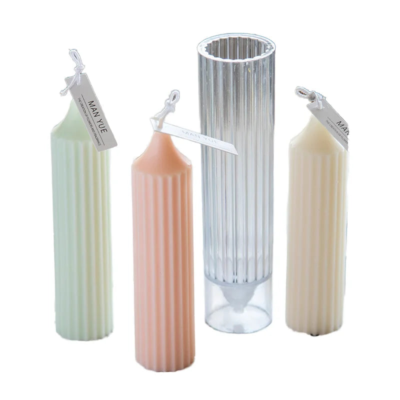 Big Spire 3D Cylinder Cuboid Candle Mold Stripe Candle Molds Cylinder Acrylic Tube for DIY Candle Making