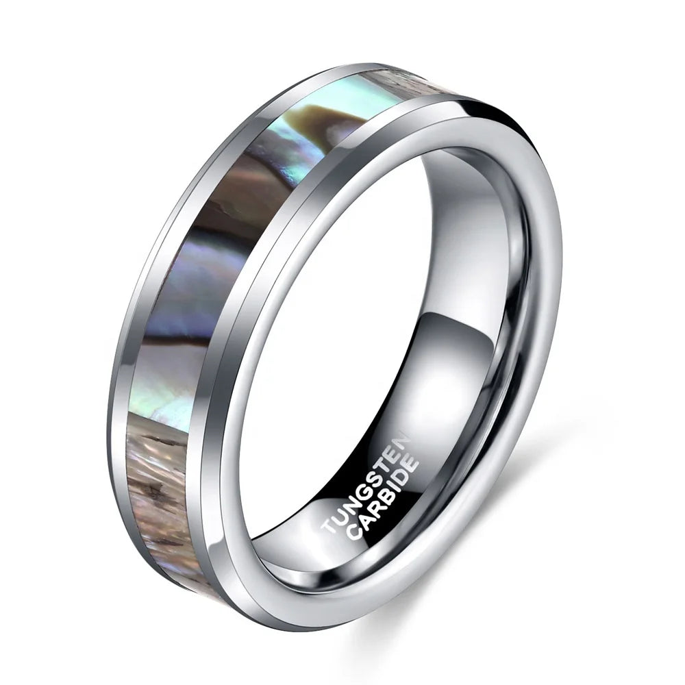 OAHLAN Tungsten Carbide Rings Factory 6mm 8mm Shell Inlay Silver Color Anti Rust for Womens Mens Silver Wedding Engagement