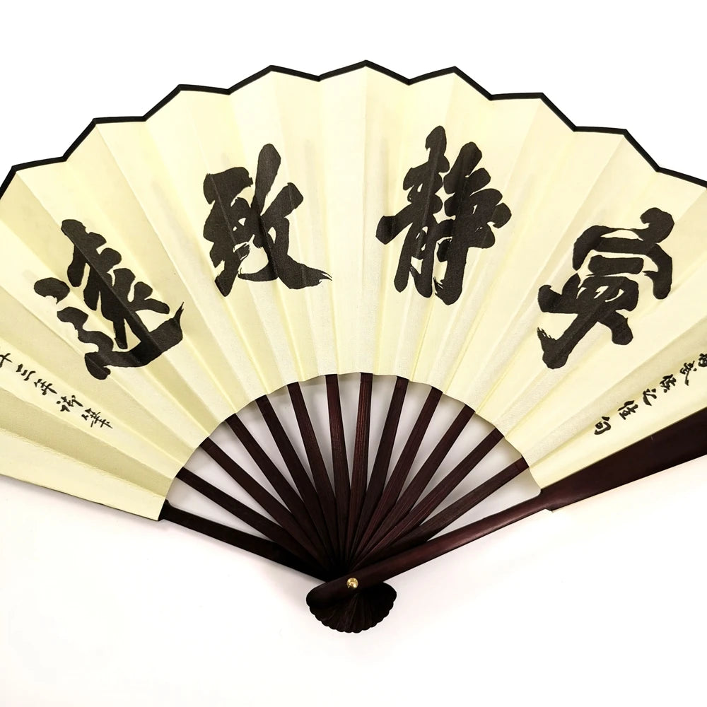Printed Dark Red Polyester Foldable Hand Fan With Fabric Long Slik Dancing Bamboo Fans Set Coloured Vintage Men Hand Fan