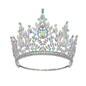 ROMANTIC Elegant Bridal Party Crystal Round Crown Headdress Queen Baroque Pageant Big Tiaras