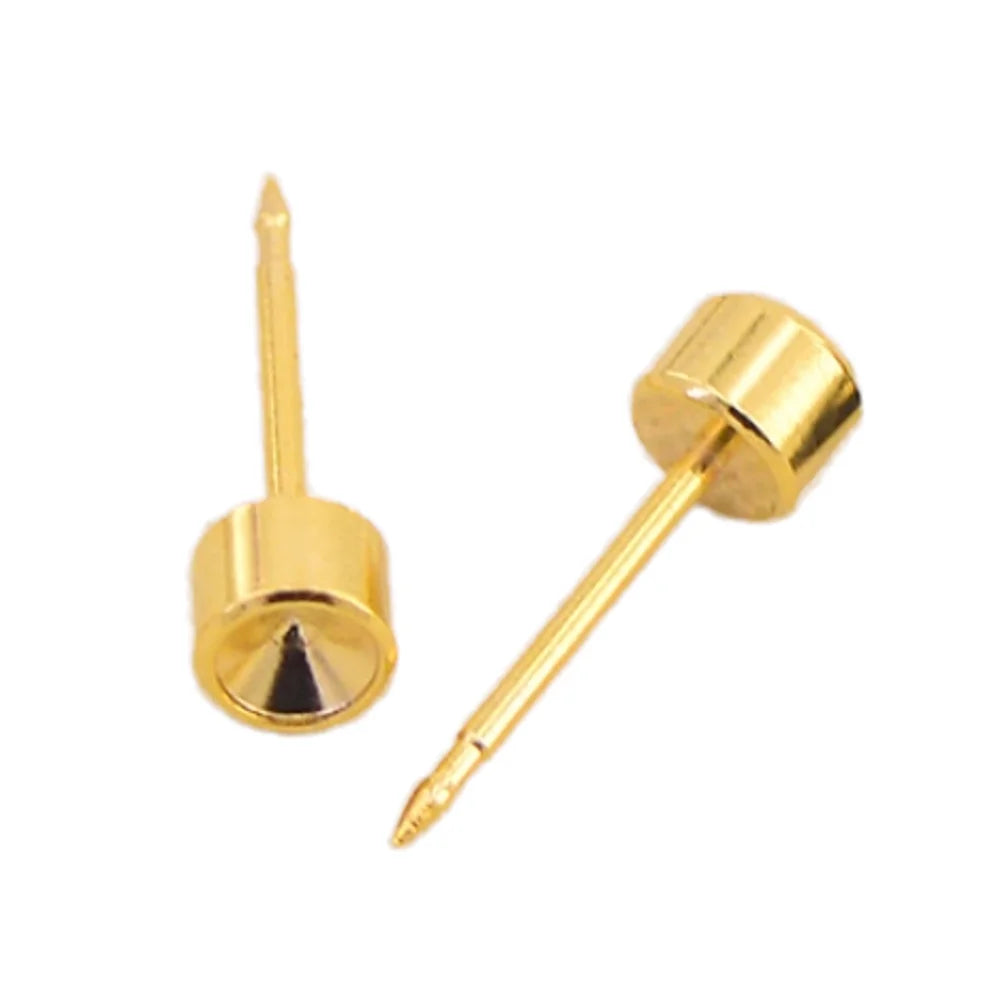 Gold Plated Earring Findings Rhinestone Diamond Cup Earring Studs Stainless Steel Stud Earring Posts for Jewelry Making