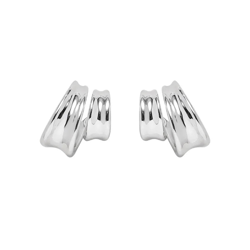 Original Design New Style Female Simple Earrings Double-Layer Curly Irregular Exaggerated Hoop Earrings in Trendy Brass