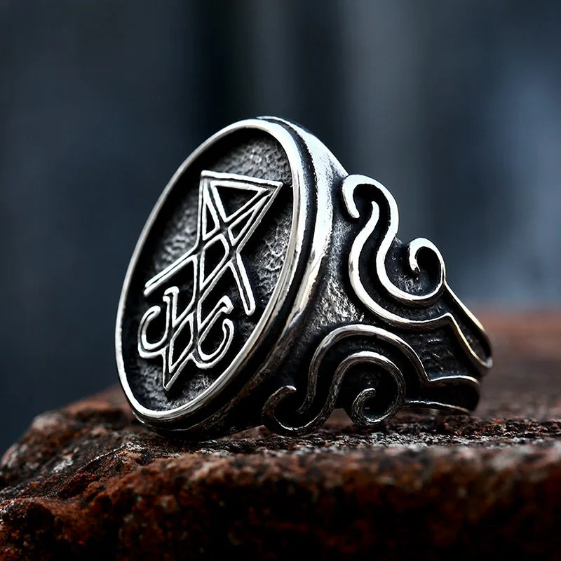 SS8-946R New Design 316L Stainless Steel Lucifer Satan Signet Ring for Men Women Gothic Jewelry Gift Wholesale