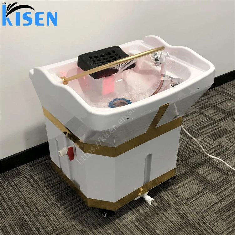 Kisen Golden Stripe Water 60 L tank Portable Mobile Hair Washing Shampoo Sink Bowl with Head Therapy Water Circulation Steamer