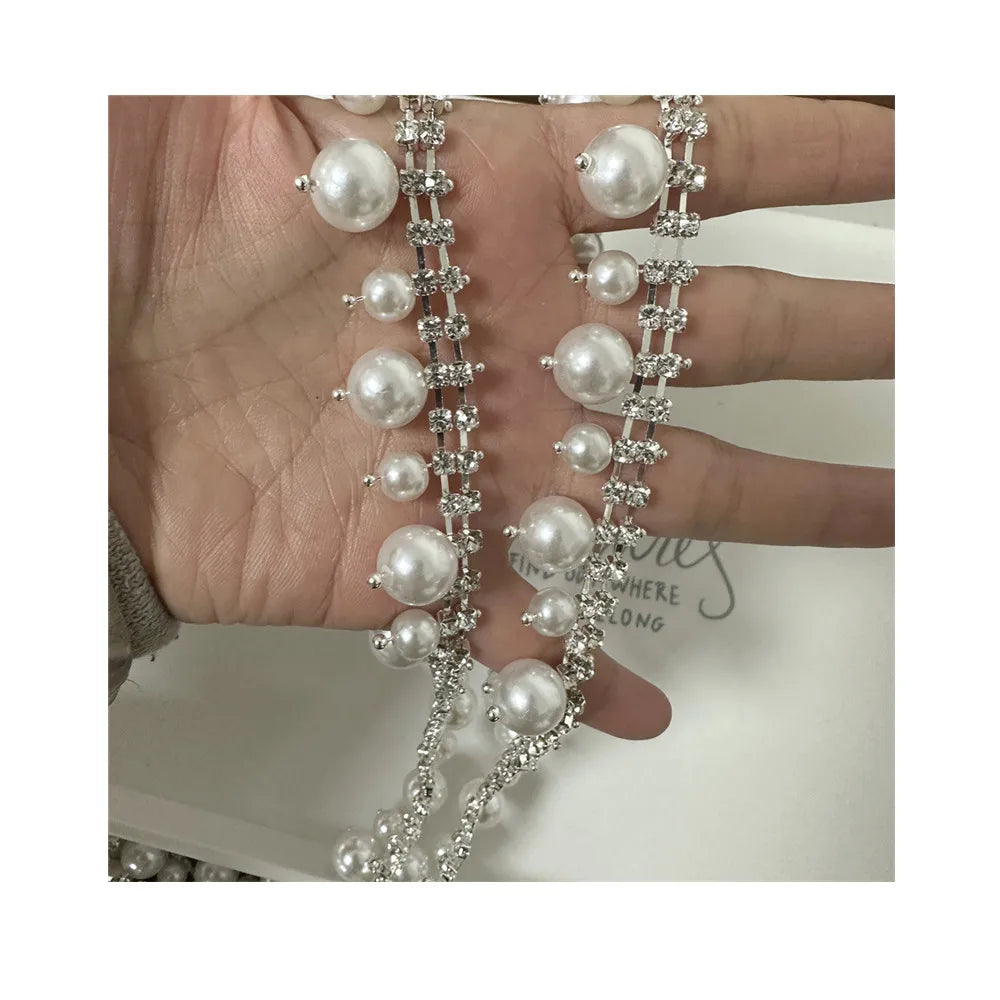 Crystal White Rhinestone Beaded Trim Rhinestone Applique Sew on Bridal Wedding Dress DIY Craft