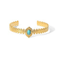 2022Fashion Women Waterproof Vintage Boho Hawaii Jewelry Stainless Steel Big Gemstone Turquoise Cuff Bangle Bracelet Gold Plated