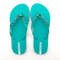 Women's Lightweight Flat Flip Flops Summer Fashionable PVC Beach Pool Sandals Metal Buckle Decorated Rubber Beach Shoes Metal