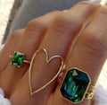 VKME Fashion Geometric Heart Shape Creen Zircon Ring Set for Women Jewelry