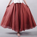 OEM/ODM Women's Casual Summer A-Line Pleated Hemp Elastic High Waist Solid Maxi Long Women's Skirts