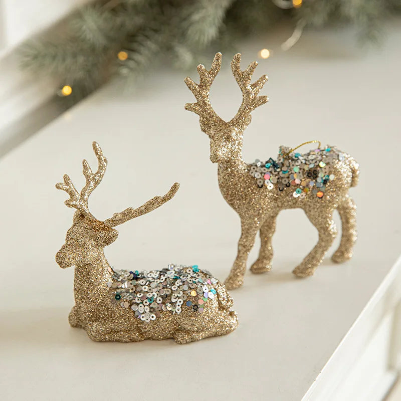 Christmas Ornaments Xmas Gift Shiny Golden Elk Decoration Xmas Hanging Ornaments Christmas Decorations for New Year Decor