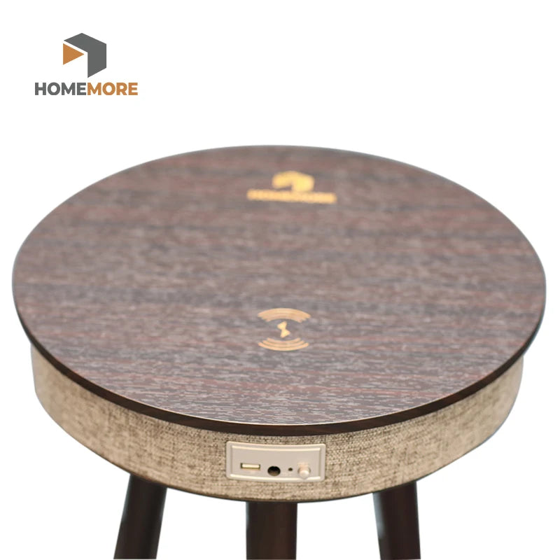 2 Speakers 10w Each Hidden Modern Round MDF Top 3 Oak Legs Smart Blue Tooth Speaker Coffee Table With 15w Fast Charging